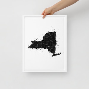 Black and White New York Map: Framed Canvas Splatter Art Print