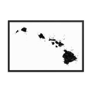 Hawaii Island Map Framed Art Print: Black & White Splatter Design