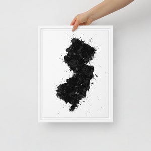 New Jersey Black and White Map Framed Canvas Art Print | New Jersey Wall Art | New Jersey Outline | New Jersey Gift | New Jersey State Art