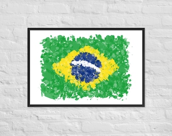 Abstract Brazil Flag Framed Art Print: Splatter Artwork