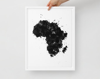 Abstrakte Afrika Karte Kunstdruck auf Leinwand, schwarzweißes Splatter-Design