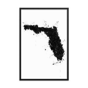 Florida zwart-wit ingelijste kunstdruk | Florida kunst aan de muur | Florida kaart afdrukken | Staatskunst van Florida | Florida interieur | Florida-poster