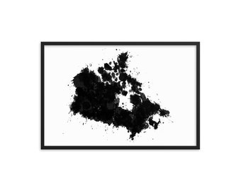 Framed Canada Map Art Print: Black and White Splatter Design