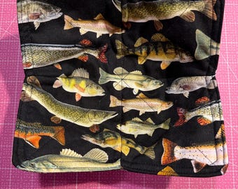 Soup / Bowl Cozy standard size - microwaveable - Fish print - FREE SHIPPING