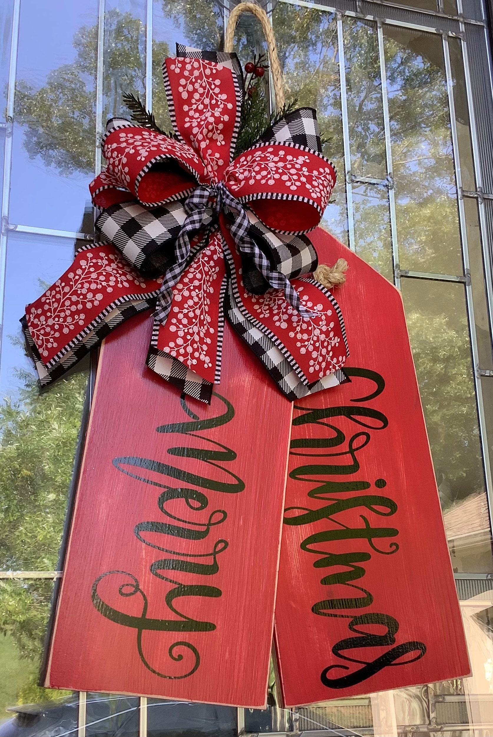 Feliz Navidad, Etiqueta de puerta de madera grande, Colgador de puerta, Granja, Corona navideña, Decoración navideña, Decoración de puerta