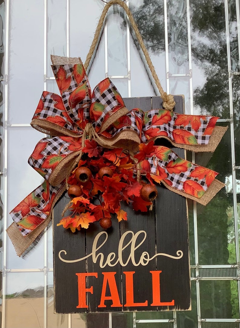 Hello Fall Large Wooden Door Sign Door Hanger Farmhouse Etsy