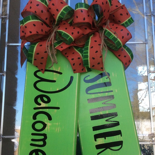 Welcome Summer , Large Wooden Door Tag, Door Hanger, Farmhouse,  Summer Wreath, Door Decor, Summer Door Decor