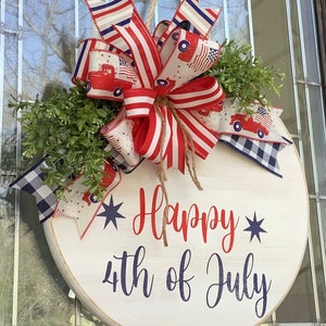 Door Decoration, Happy 4th of July , Round Front Door Sign, 4th Of July Door Hanger, Farmhouse, Wreath, Home Decor, 4th Of July Sign