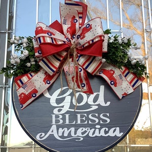 Door Decoration, God Bless America, Round Front Door Sign, 4th Of July Door Hanger, Farmhouse, Wreath, Home Decor, 4th Of July Sign