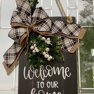 Welcome To Our Home, Large Wooden Door Sign, Door Hanger, Farmhouse, Door Decor, Wood Sign, Wooden Wreath, Home Decor