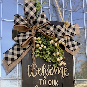 Welcome To Our Home, Large Wooden Door Sign, Door Hanger, Farmhouse, Door Decor, Wood Sign, Wooden Wreath