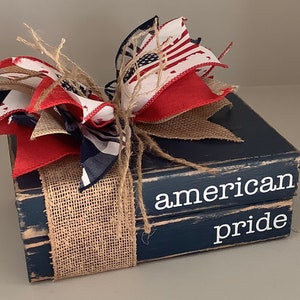 Farmhouse Book Stack, Farmhouse Wooden Decoration, American Pride, Coffee Table Decor, Housewarming Gift, Red, White & Blue, Patriot