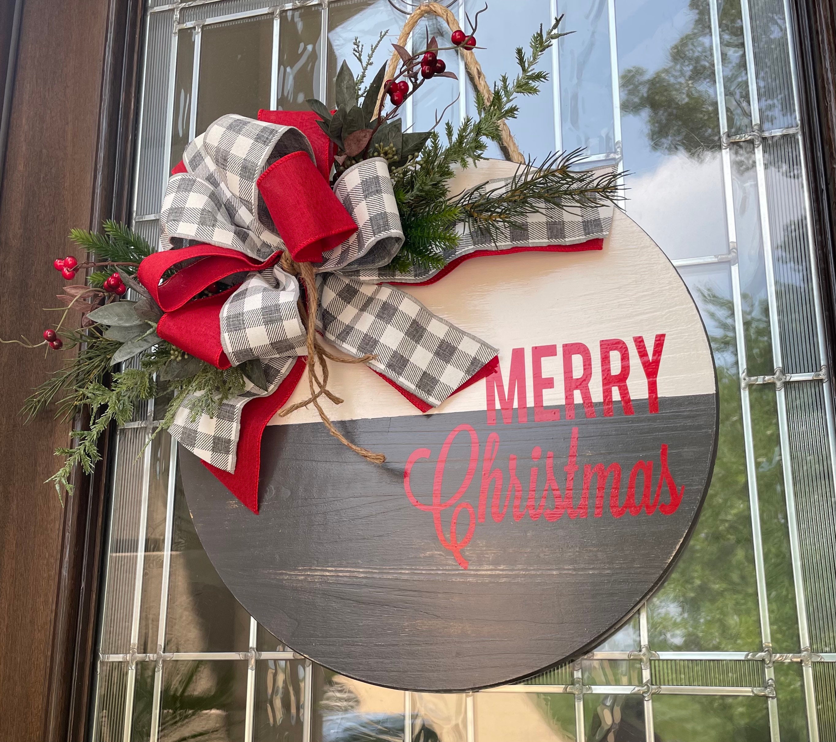 Front Door Decor Merry Christmas Wooden Wreath Door Etsy