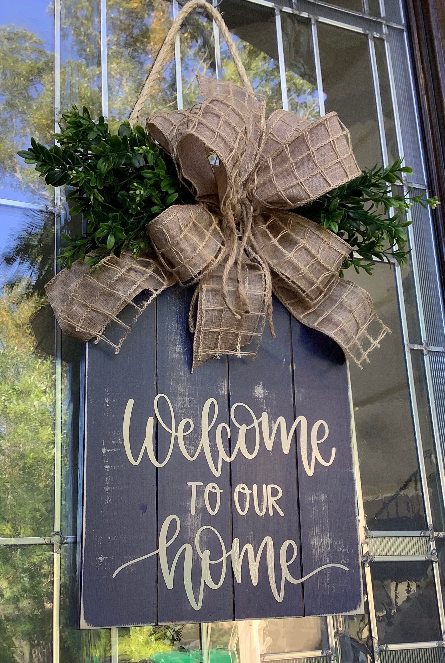 Welcome To Our Home, Large Wooden Door Sign, Door Hanger, Farmhouse, Door Decor, Wood Sign, Wooden Wreath