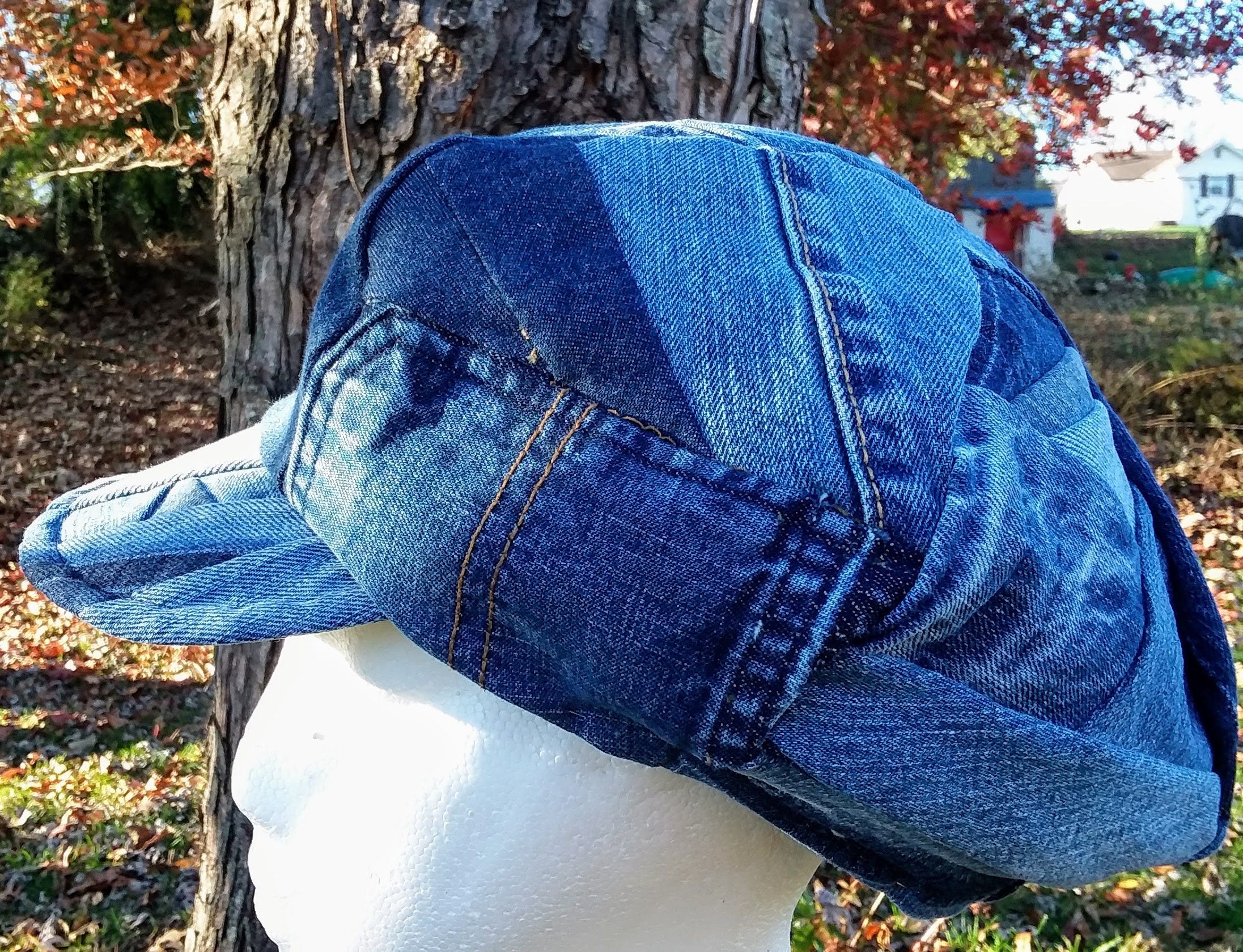 Patchwork Denim Newsboy Hat Fashion Mens Six Panel Applejack Etsy
