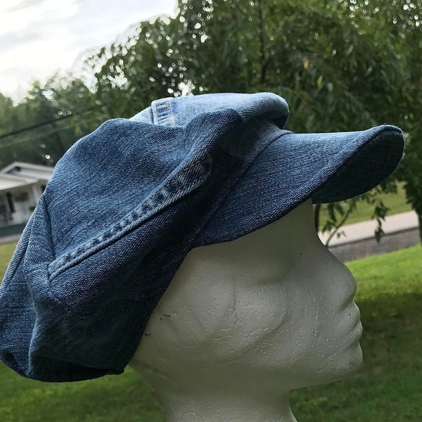 Denim Newsboy Hat Fashion Harry Styles Men's Six Panel Applejack Gatsby Cap. Ready to Ship