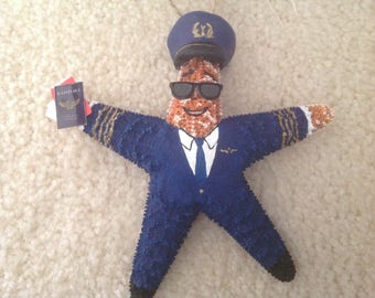 Airline Pilot, Airline Ornaments, Airline Gifts, Handpainted Starfish, Starfish Ornaments, Beach Ornaments, Beach Gifts, Free Personalizatio