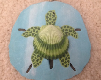 Sea Turtle, Honu, Hand Painted Sand Dollar Ornament, Beach Ornament, Beach Christmas, Seashell Turtle