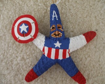 Captain America Starfish Ornament, Super Heros, Boys Gifts, Christmas/Holiday Ornaments,