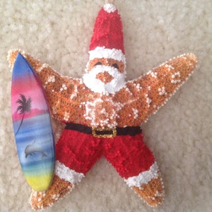 Beach Santa Starfish Ornament, Beach Gifts, Christmas Ornaments, Stocking Stuffer, Secret Santa, Ornament Exchange Gifts