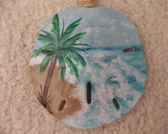 Beach Sand Dollar Ornament, Palm Tree Ornament, Beach Ornament, Seaside Ornament, Paradise, Seashells,