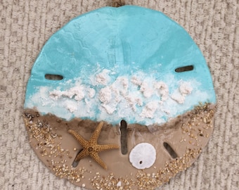 Ocean Wave Aqua, Beach Ornament, Beach Christmas, Seaside, Hand Painted Sand Dollar, Gift Exchange, Package Decoration