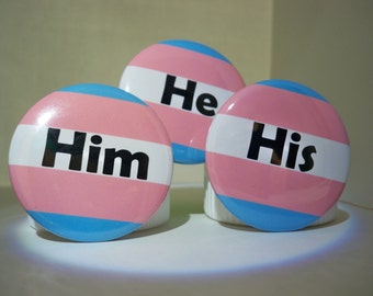 BOLD Trans Flag Pronoun Button Set (He Him His)