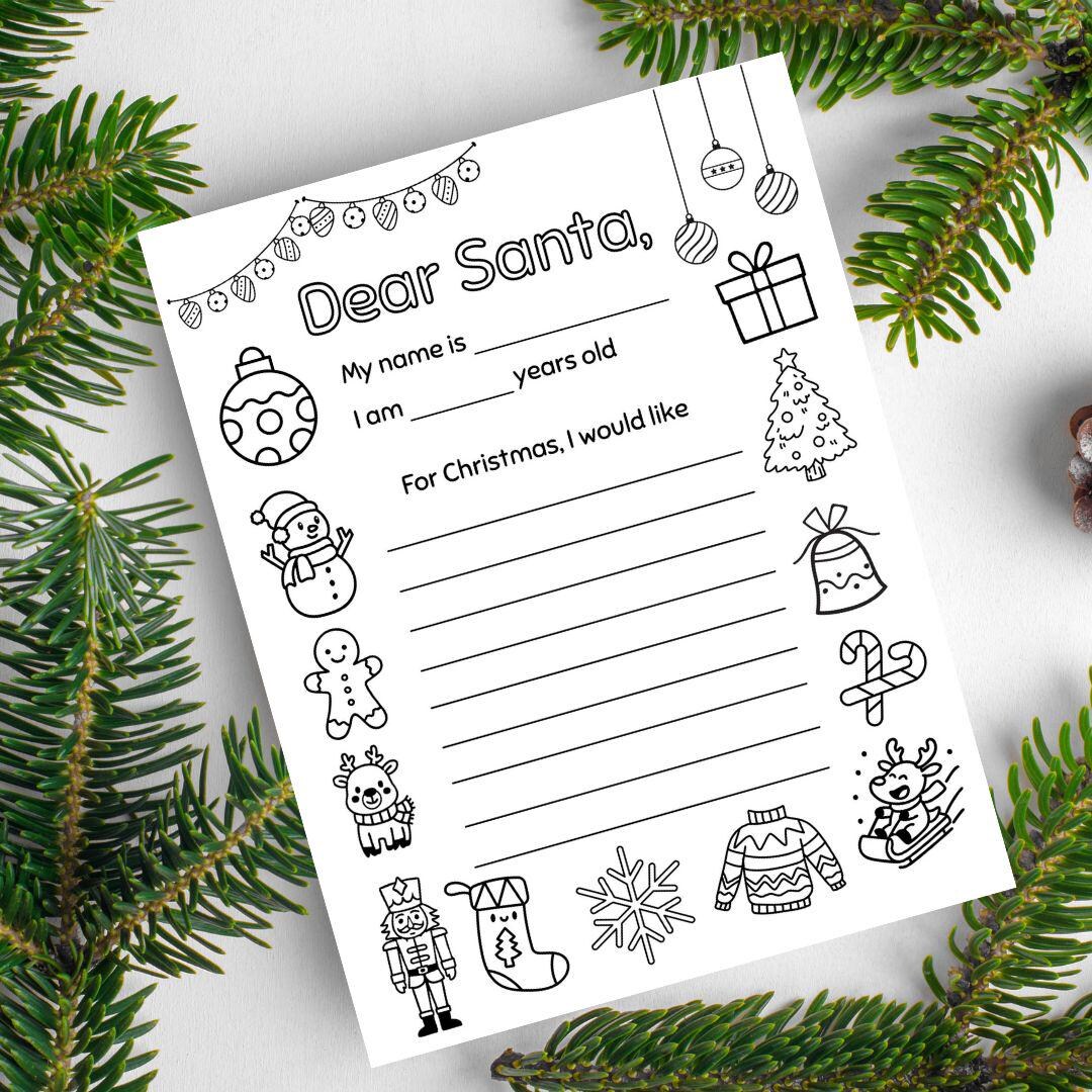 Santa List Coloring Note Letter to Santa Coloring Page | Digital Downloadable Christmas Wish ...