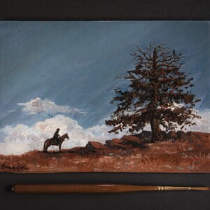 Western Cowboy Landscape Original Mini Canvas Painting