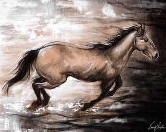 Charcoal and Acrylic Horse Painting Fine Art Print Wall Decor
