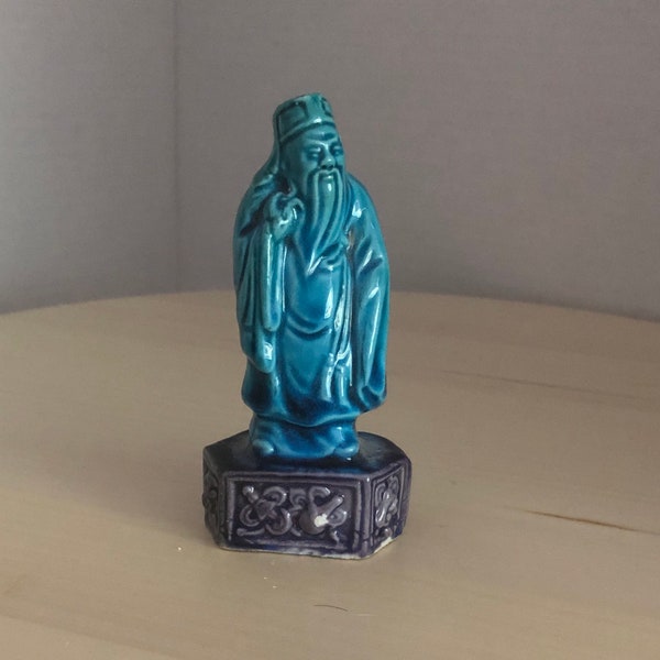 Chinese Turquoise Blue Immortal Statue, Qing, Chinese Export, Vintage,  Porcelain,  Majolica, Mini