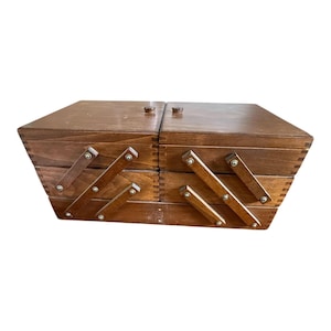Accordion Sewing box, Wood fold-out Box, Cantilever Sewing Box, Sewing Basket, Made in Romania