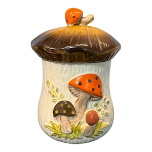 Merry Mushroom Ceramic Cookie Jar, Large Canister, Worm, Kitchen Jar, Kitchenware, Kitchen Decor, Country Decor