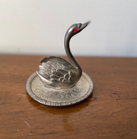 Porte-bagues Vintage En Forme De Cygne Plaqué Argent – Figurine Oiseau Pour Bijoux, Occasion