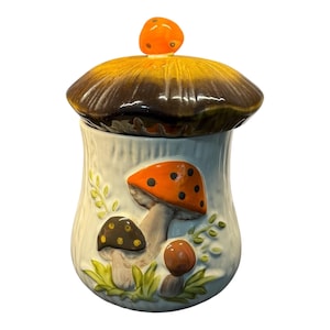Merry Mushroom Ceramic Cookie Jar, Large Canister, Worm, Kitchen Jar, Kitchenware, Kitchen Decor, Country Decor