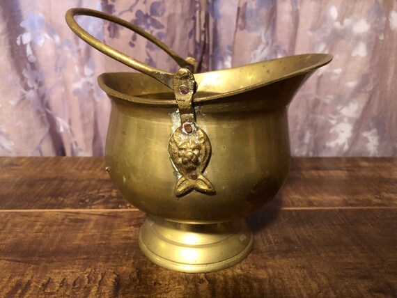 Vintage Brass Succulent Planter Small Bucket With Handle 