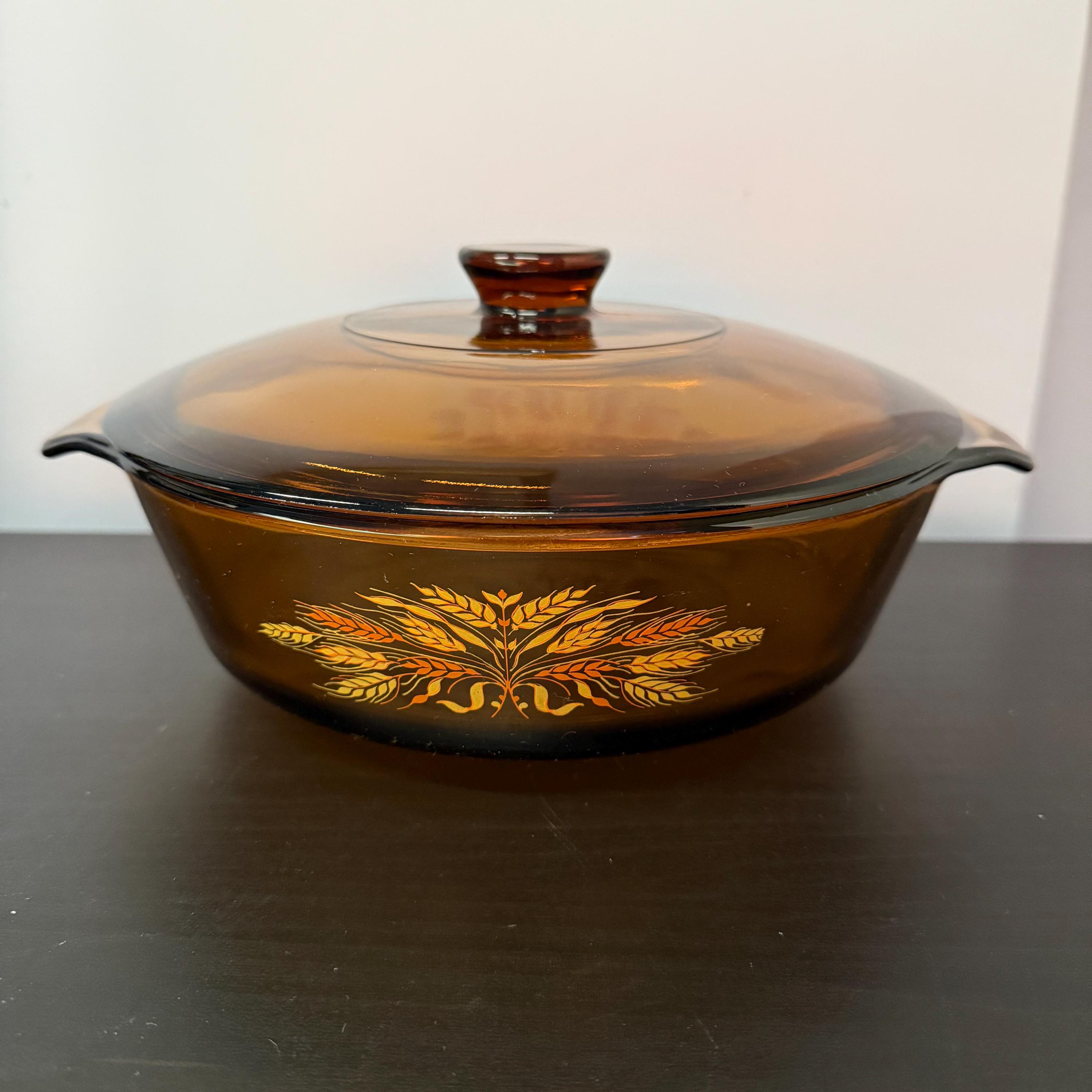 ANCHOR HOCKING Fire King, Amber CASSEROLE Dish, Wheat Pattern - Etsy