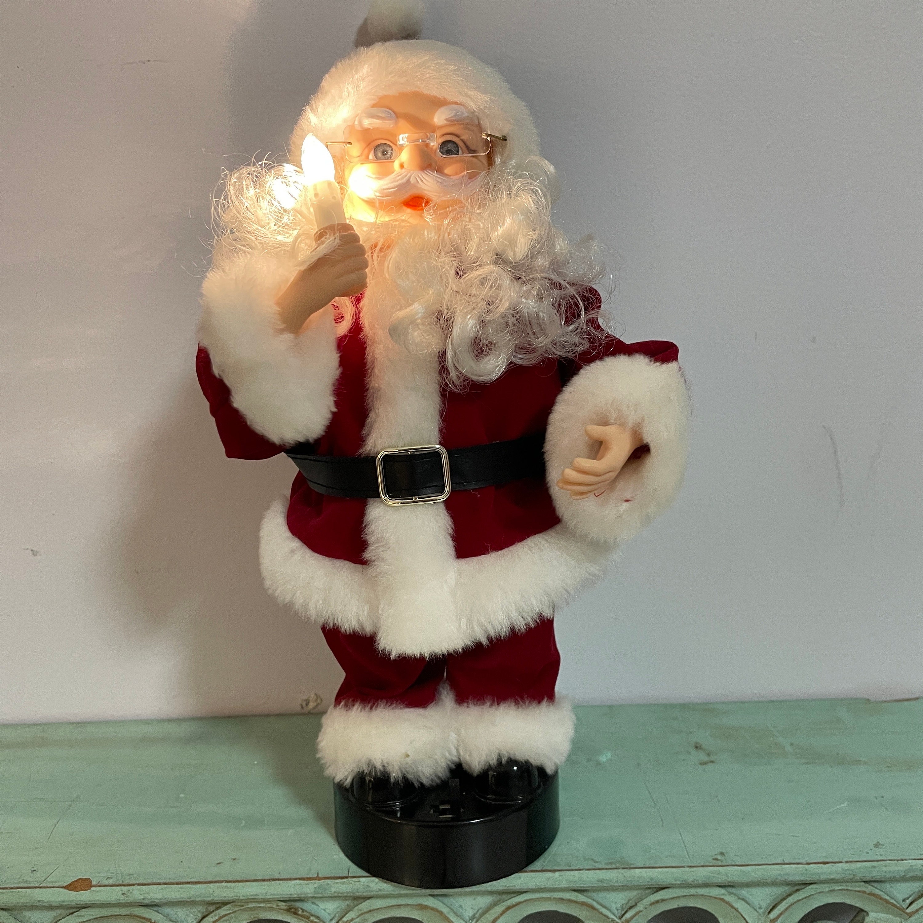 12 Inch Animated Santa Figure With Lighted Candle, Christmas