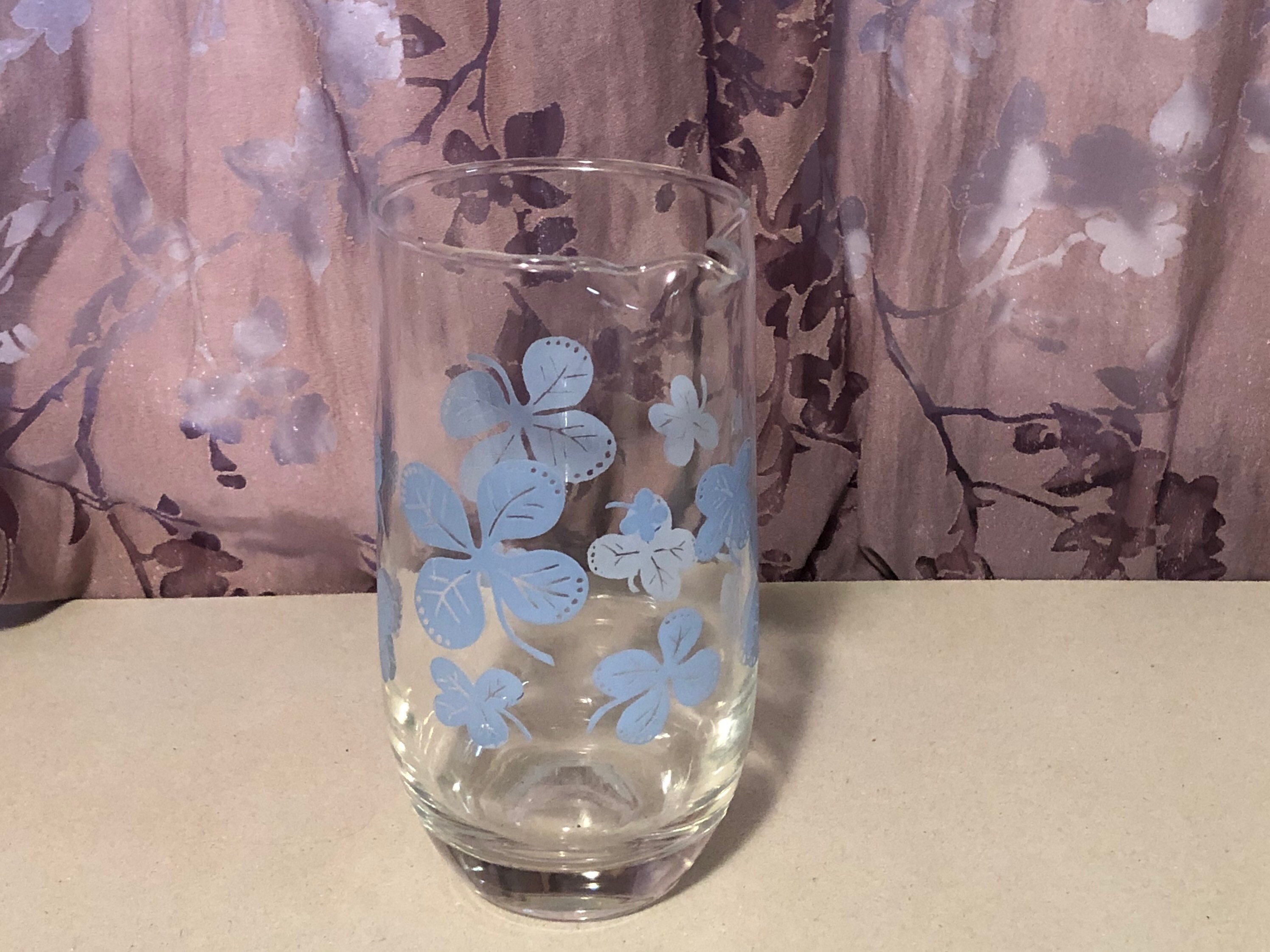 Blue Floral COCKTAIL PITCHER (20 Fl Oz) and 4 - 22 Kt Gold Rimmed ...