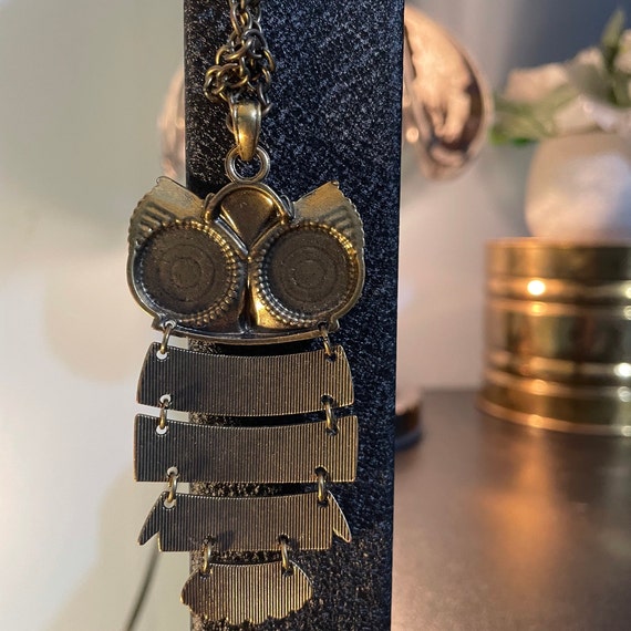 Brass Owl Pendant Necklace, Bird, Enamel Owl neck… - image 2