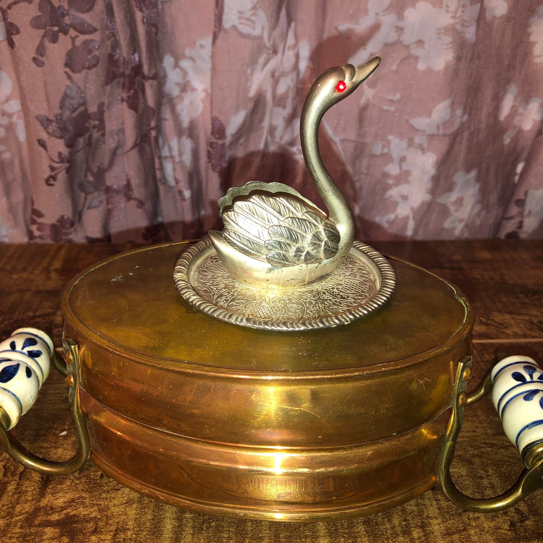 Tarnished Swan Ring Holder, Bird, Jewelry, EP, Zinc, Alloy, Silver, Handcrafted, 1970s, Vintage