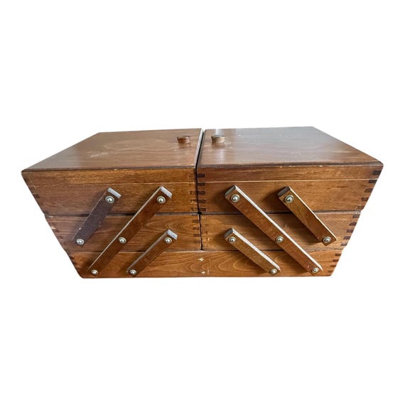 Accordion Sewing Box, Wood Fold-out Box, Cantilever Sewing Box