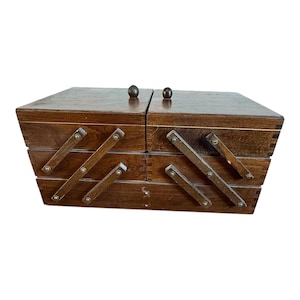 Accordion Sewing box, Wood fold-out Box, Cantilever Sewing Box, Sewing Basket, Made in Romania