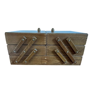Accordion Sewing box, Wood fold-out Box, Cantilever Sewing Box, Sewing Basket, Made in Romania