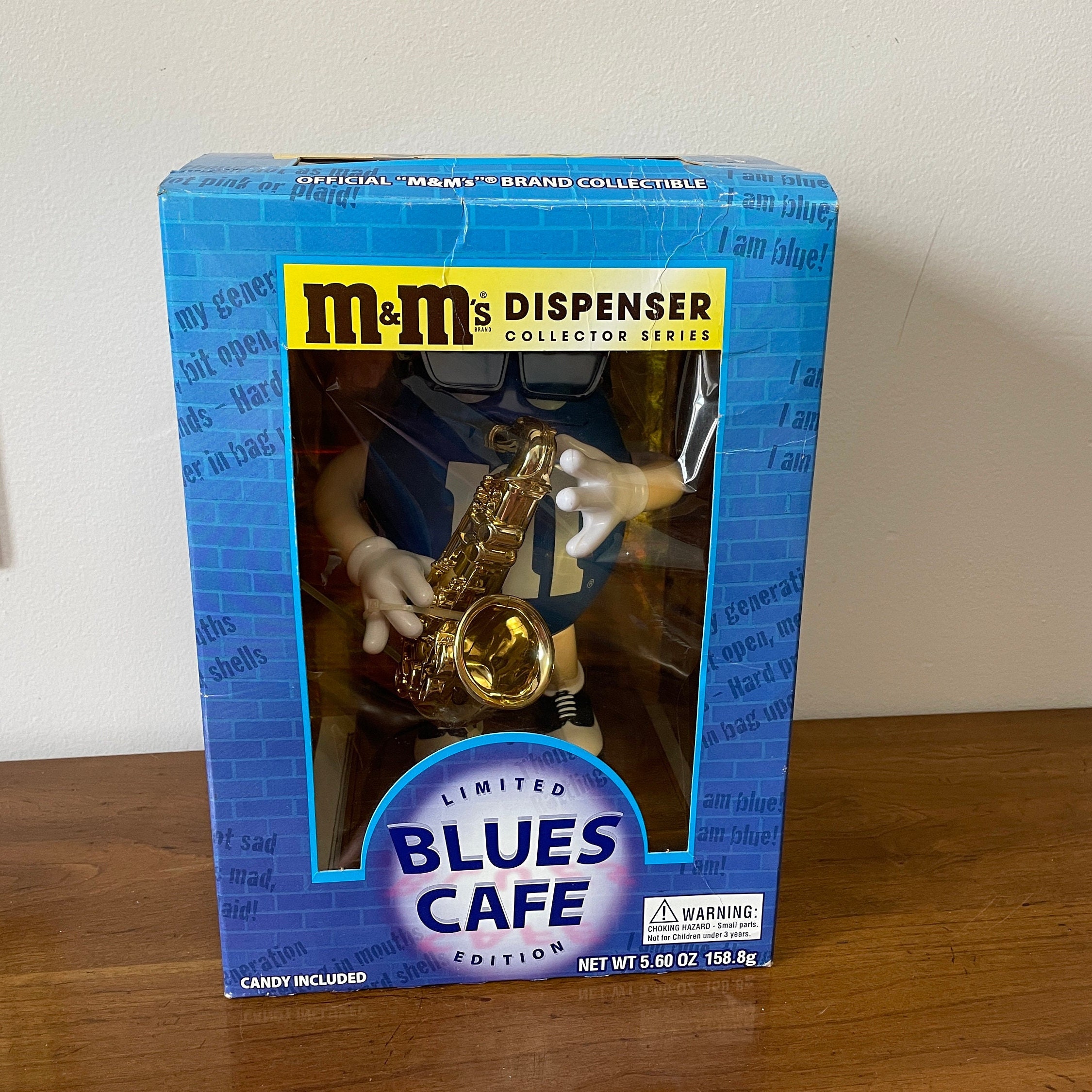 Blue M & M's Candy Dispenser, Blues Cafe, Gold Trumpet, Vintage