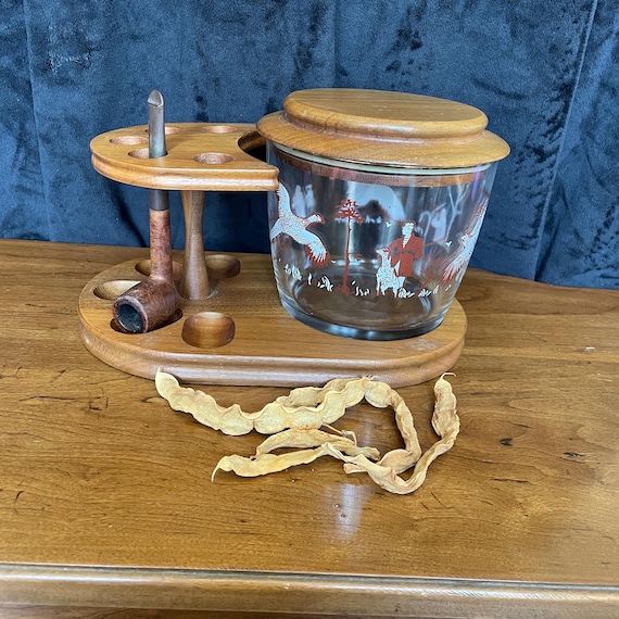 log cabin pipe tobacco STP's M/M House Blend Hand cut and machined stitched using high grade oil tanned leather. Walnut Wooden Pipe Rack, Glass