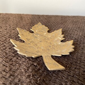 Solid brass Leaf Trinket Dish, Ashtray, Made in India, Etched Design, Handmade, Vintage