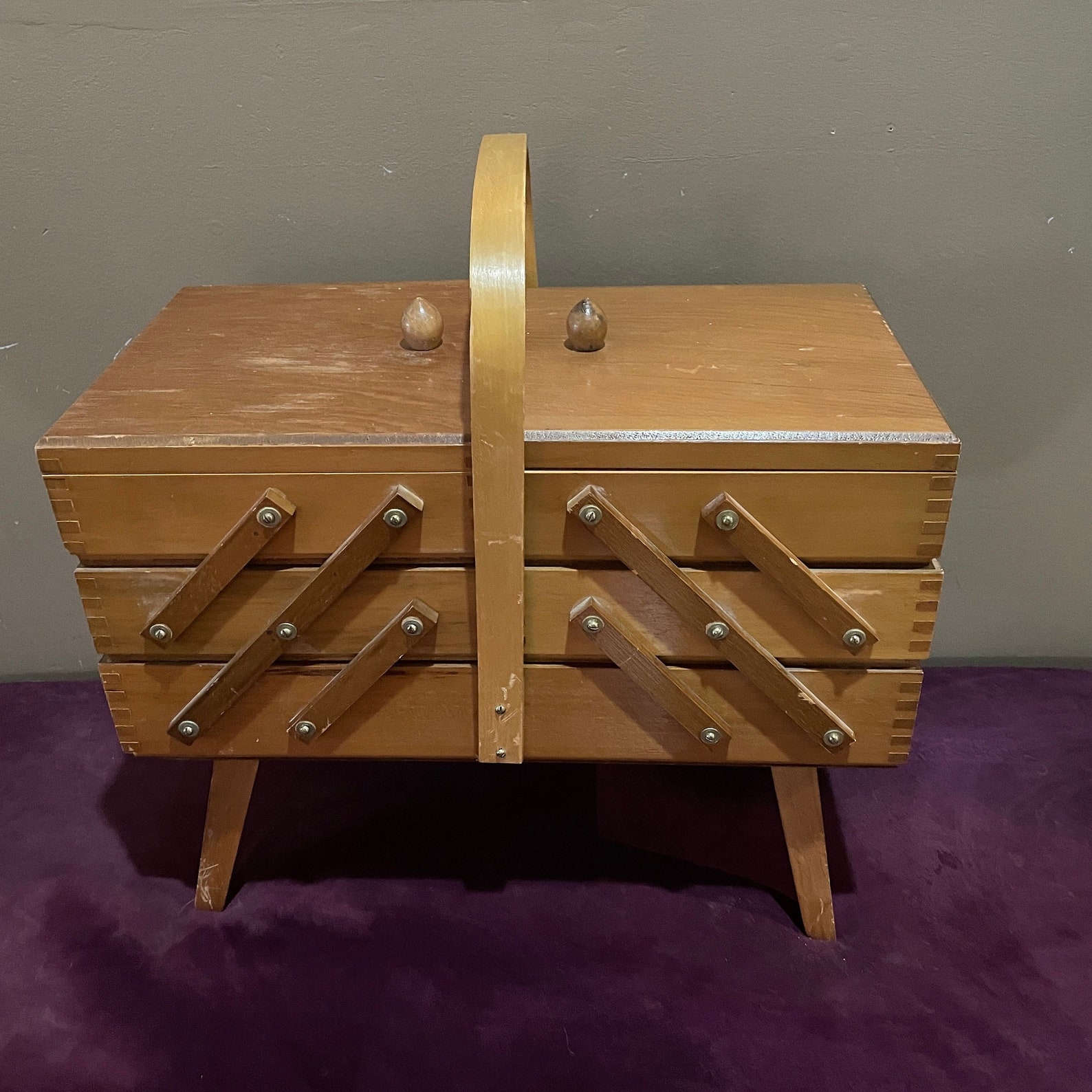 Accordion Sewing Box, Wood Fold-out Box, Cantilever Sewing Box, Sewing
