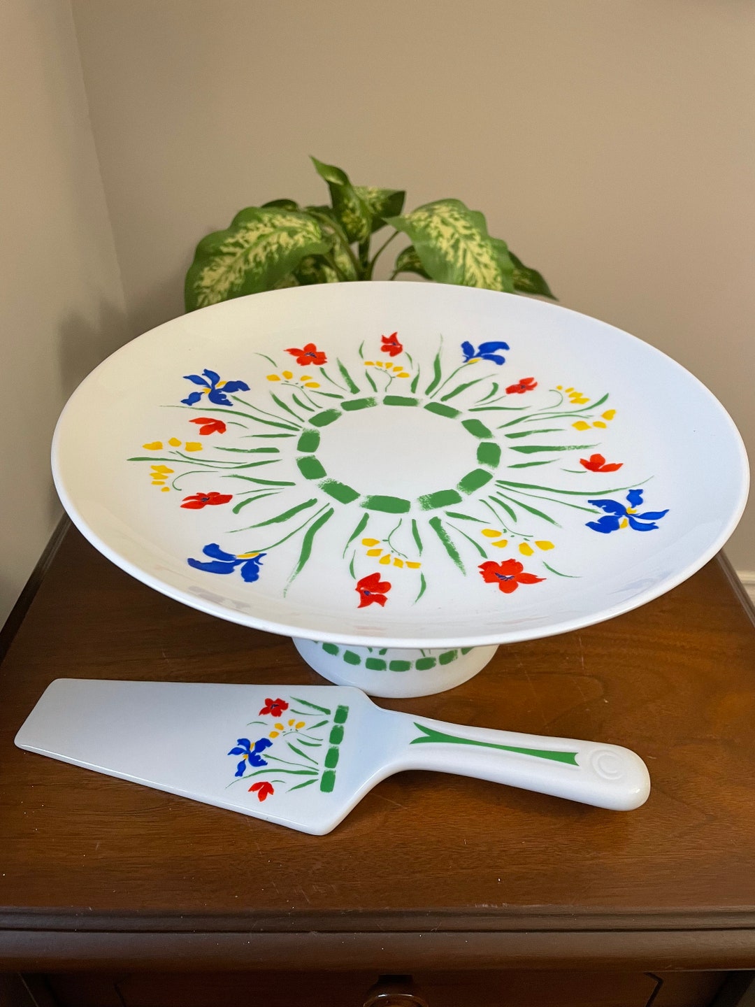 Ceramic Pedestal Cake Stand Platter Plate With Cake Serving Etsy