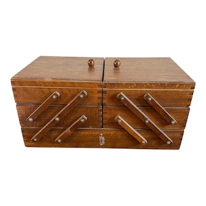 Accordion Sewing box, Wood fold-out Box, Cantilever Sewing Box, Sewing Basket